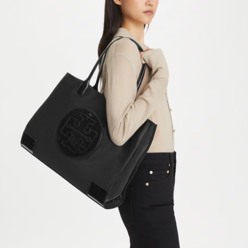 Tory Burch Black Leather Logo Tote